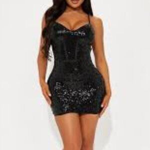 Fashion Nova Glass of Champagne Sequin Mini Dress Black Size Large